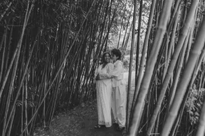 Walking through the bamboo in black and white